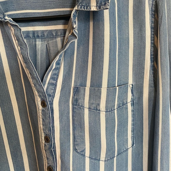 Velvet Heart chambray tunic shirt dress striped pattern adjustable long sleeves - Picture 3 of 11